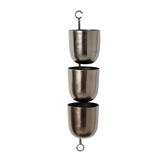 25" Dark Silver Metal Contemporary 3-Pot Hanging Planter